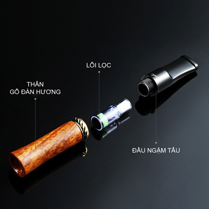Tẩu lọc thuốc lá bằng gỗ đàn hương thật cao cấp chính hãng đầu loe ZOBO ZB-315 (Màu đen)